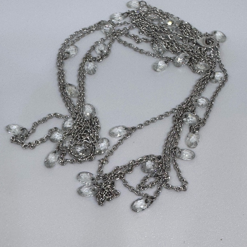 Necklace Sterling Silver Opéra length 
Long Crystal Drop Briolettes 60 inch